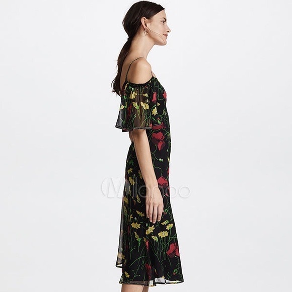 NWT $595 Jason Wu Grey Off-Shoulder Floral-Print Silk Chiffon Dress - Picture 3 of 6